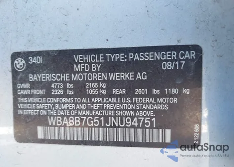 2018 BMW 340I xDrive из США, поврежденный, VIN WBA8B7G51JNU94751